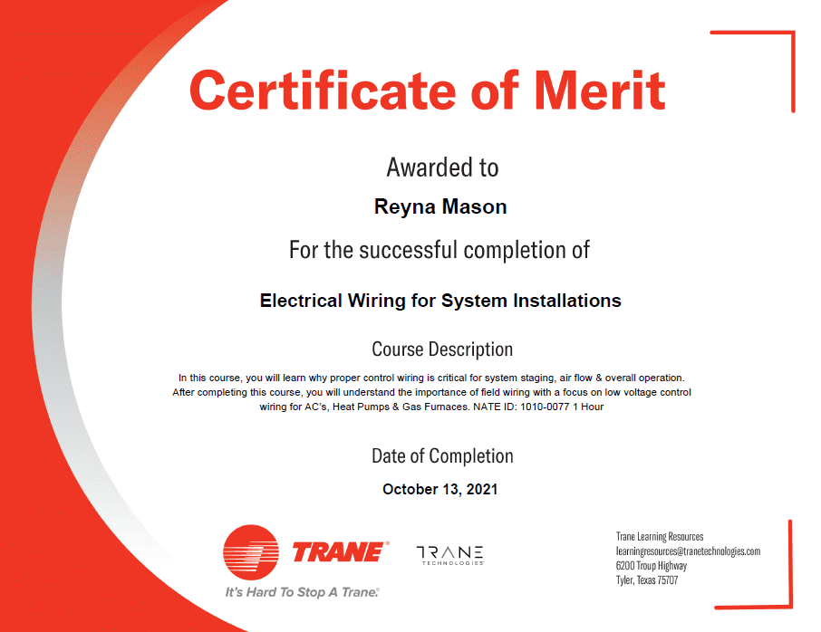 Staff Certificate of Completion: Electrical Wiring for System ...